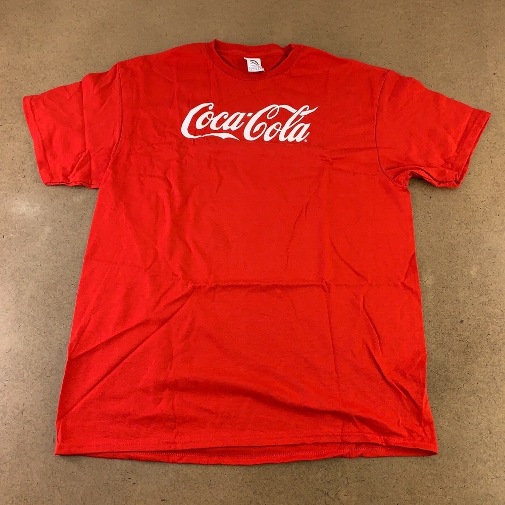 Delta Adult Large Red White Coca-Cola Logo Short Sleeve Crew Neck T-Shirt New